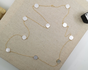 18k Gold Mother of Pearl Necklace: 32&quot; Cushion Shape Pendant