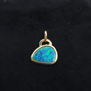 14k Gold Australia Opal Pendant: Natural Doublet October Birthstone