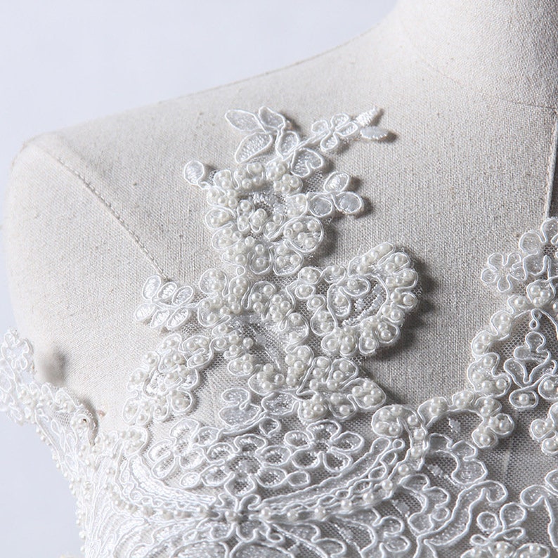 Bridal hand beaded lace lace trim Alencon Lace Trim Bridal veil trim Bridal Lace trim beaded veil trim