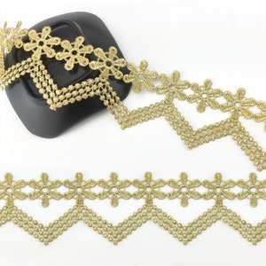 Unique gold lace trim, DIY dress cutout trim 1 yard