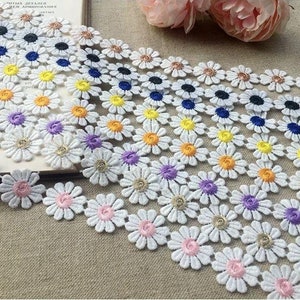 Fascia a margherita da 2 metri, pizzo floreale, pizzo applicato a fiori a 8 colori, fascia o accessori per scrapbooking larghi 2,3 cm