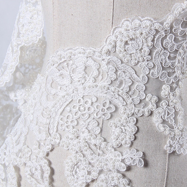 Bridal hand beaded lace lace trim Alencon Lace Trim Bridal veil trim Bridal Lace trim beaded veil trim