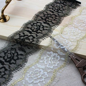 3m Gold linie Wimpernspitze Seite, Schleier Spitze Seite, Hochzeit Spitze Seite, schwarz gold und weiß gold Tüll Seite