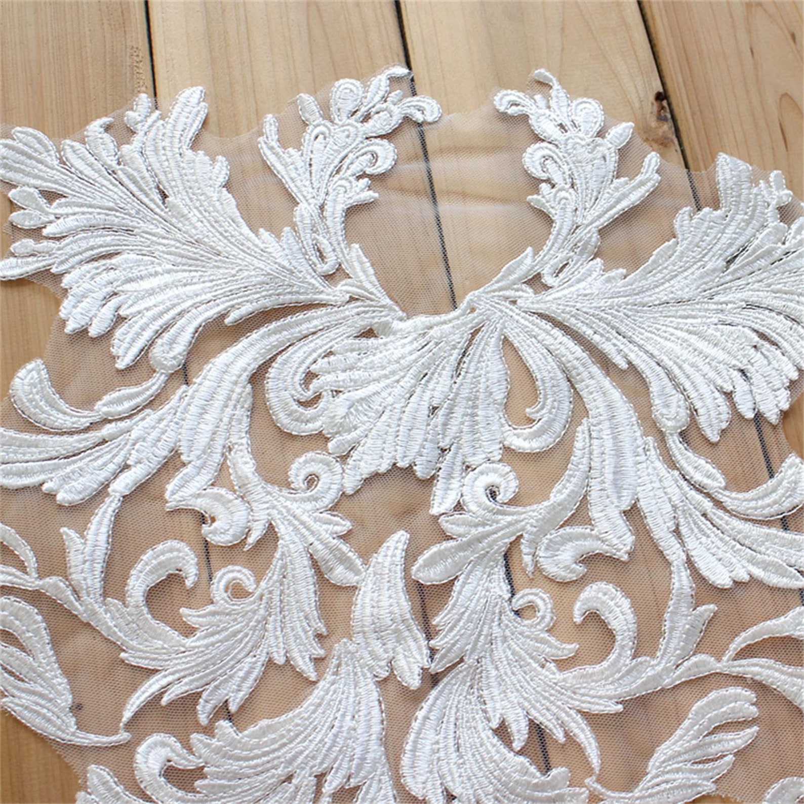 Large cotton lace applique piece for wedding gown bodice lace Etsy