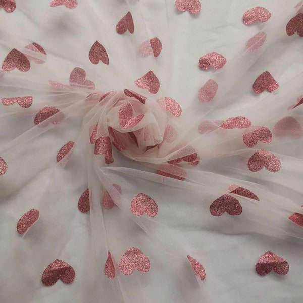 BingbingHearts gauze fabric, soft heart-shaped mesh fabric, Valentine's Day fabric, girl dress fabric