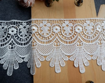 Black/White Vintage Venetian Lace Trim for Bridal, Jewelry or Costume Design