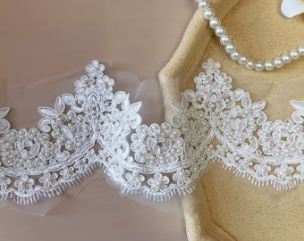 High quality handmade beaded floral lace embroidered trim ribbon wedding bridal veil