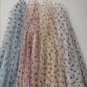 High-quality Hearts tulle fabric, bronzing Loving Heart lace fabric, shiny tulle fabric, suitable for baby tutu or birthday party decoration