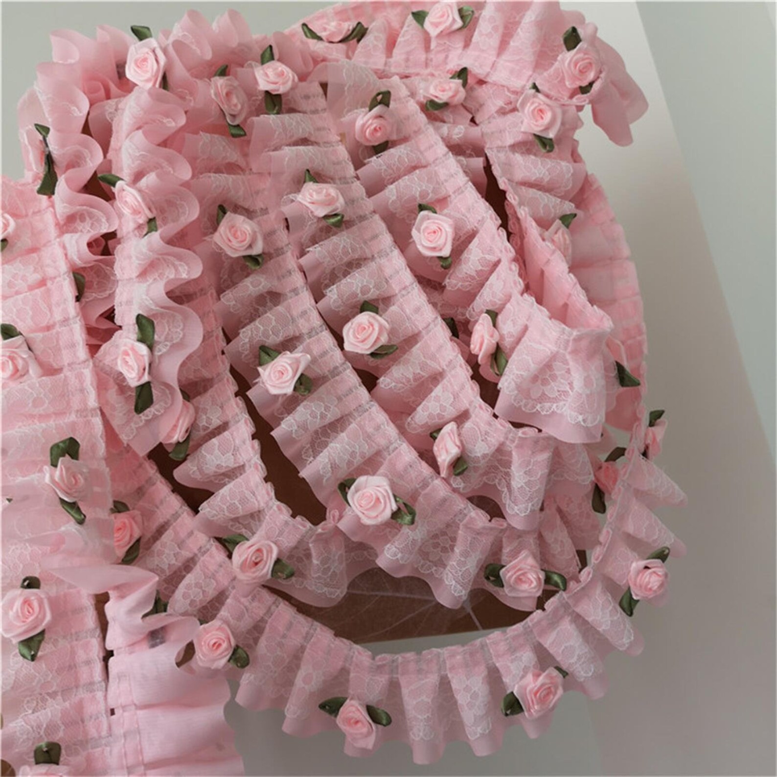 Pink Ruffle Lace Pleated Trim Lace Pink Rose Flower Lace for Etsy
