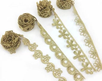 Golden lace trim Venetian golden lace ribbon metal embroidery lace suitable for sewing, cake tassels, wedding bride dresses