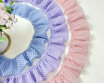 1.96 « Large Mousseline Bleue à carreaux Garniture de dentelle, Robe Lolita Douce