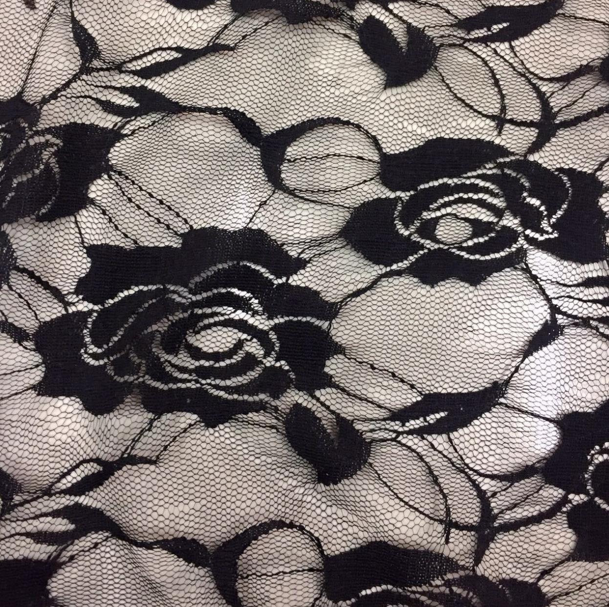High Quality Black Fabric Beautiful Rose Flower Stretch Lace Etsy