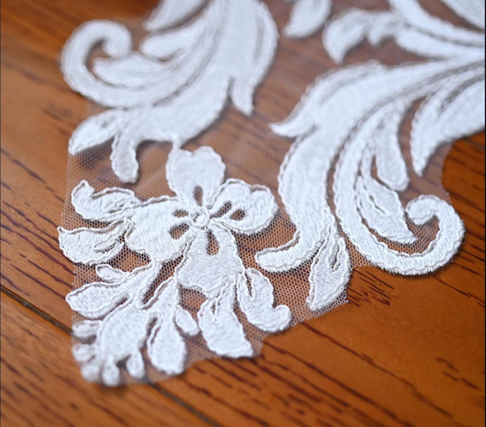 Rope Mesh Embroidered Lace Applique, Bridal Veil Dress Embroidered Lace ...