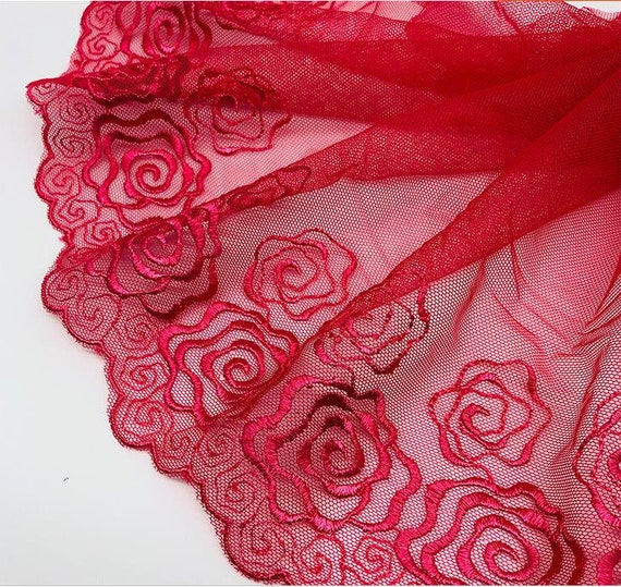 13 yards watermelon red and shrimp pink embroidered lace trim | Etsy