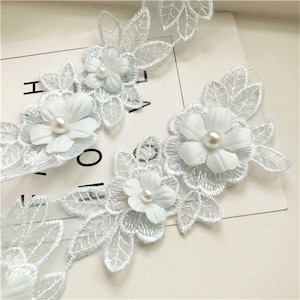 Organza Layers Flowers Applique Lace off White Flower Pearls Lace Trim ...