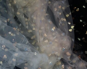 Heart-shaped sequined tulle lace fabric, suitable for DIY girls in tutu, wedding dresses, prom dresses or banquet dresses