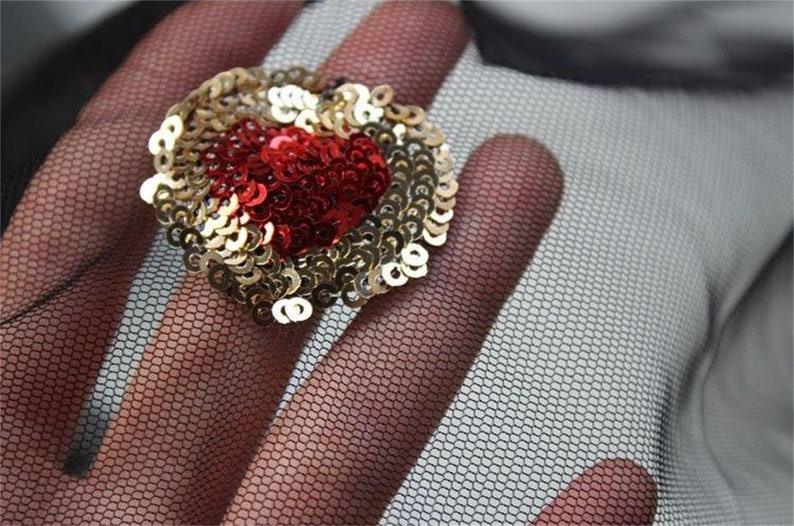 Exquisite mesh sequins love embroidered lace fabrics Fashion designer lace DIY high-end skirt apparel accessories