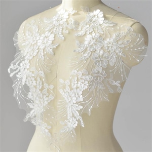 Exquisite beaded Alencon lace appliqué, multi-colour floral embroidered mesh lace, bridal veil decal