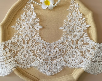 lentejuelas marfil de lujo adorno de encaje Alencon, encaje de novia vintage bordado vintage, vestido de novia con adornos de encaje de velo