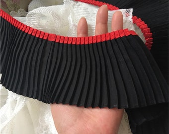 pleated black and red chiffon lace trims ribbons 9cm 3.54" for dresses design