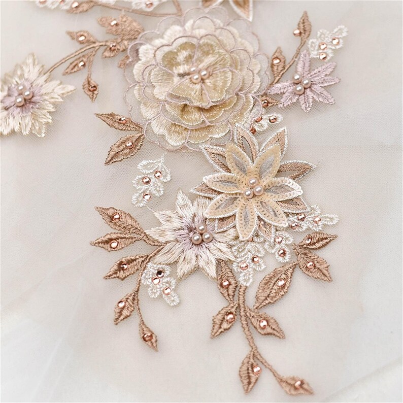 3D Pearl Beaded Flower Lace Applique Embellished Lace Patch Etsy
