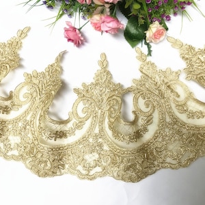 Cordão de renda retrô Alencon dourado bordado guarnição de renda recortada para ligas, véus de casamento, luvas de renda ou fantasia
