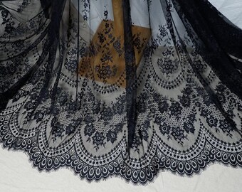 1.5meters wide  very beautiful chantilly lace fabric, black French lace fabric, black white eyelash fabric