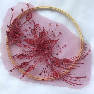 6 colors 3D beaded applique lace suitable for graduation gowns, lyrical dance, ballet, haute couture gowns