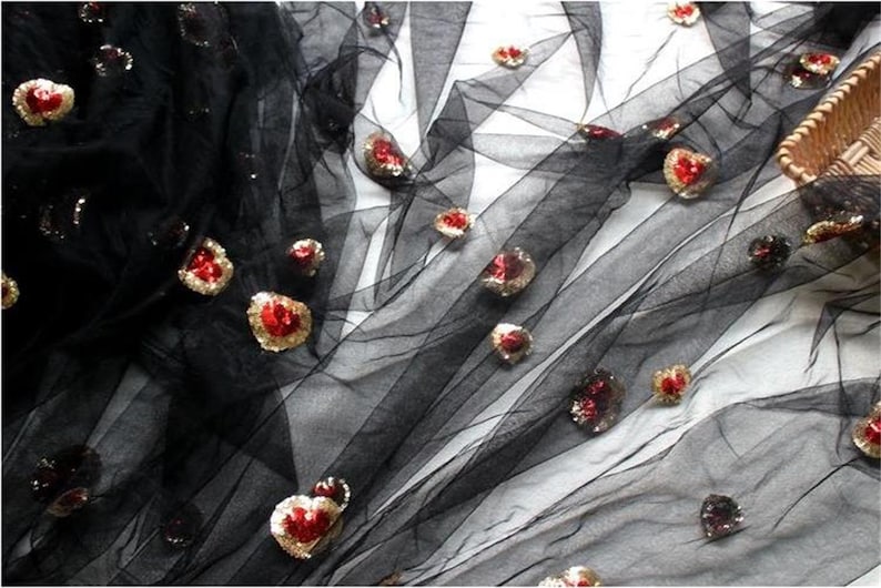 Exquisite mesh sequins love embroidered lace fabrics Fashion designer lace DIY high-end skirt apparel accessories