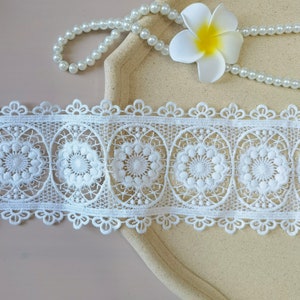 3.7&quot; wide white hollow embroidery lace trim bridal wedding lace craft supplies