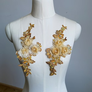 Turmeric rhinestone beaded applique