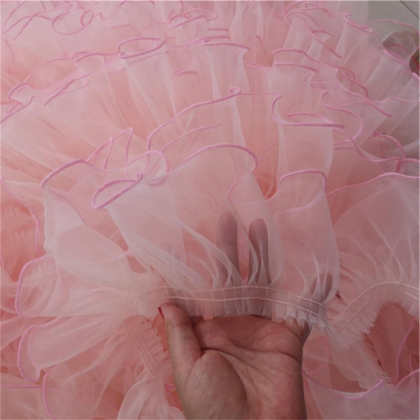 Pale Pink ruffled organza lace trims prom girls' ruffles edging trims couture gowns cast team lyrical dance 5" wide