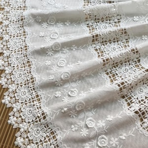 Cotton fabric, off-white floral cotton lace fabric for boho dresses, skirt tops, dress skirts