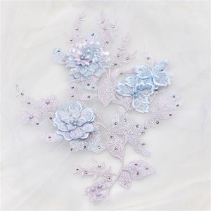 3D Embroidered Beaded Lace Applique Pearl, Bridal Gown Wedding Dress Applique
