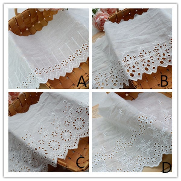 white embroidered sewing cotton lace trim, 16 cm wide