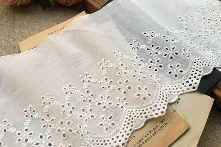 white embroidered sewing cotton lace trim, 16 cm wide