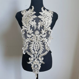 Large gold embroidered lace applique for wedding dresses or backless bridal gowns