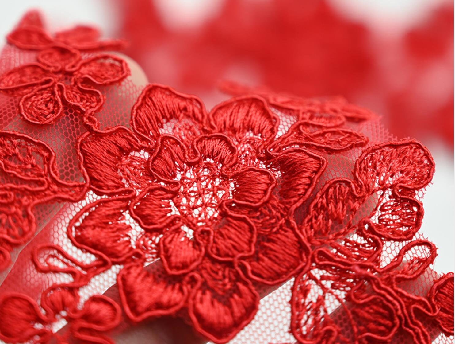 1 Pair of Red Appliques French Chantilly Lace Applique 3D Etsy New Zealand