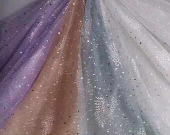 Micro-elastic colored diamond glitter lace fabric, suitable for children's skirts, wedding dresses, clothing, decorative fabrics, etc.