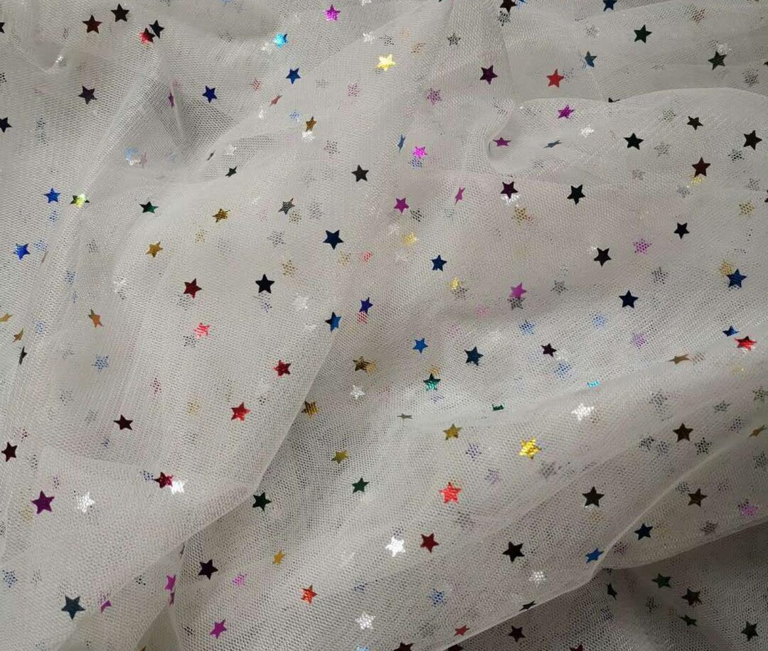Colorful Star Lace Fabric, Bronzing Star Printed Mesh, Suitable for ...