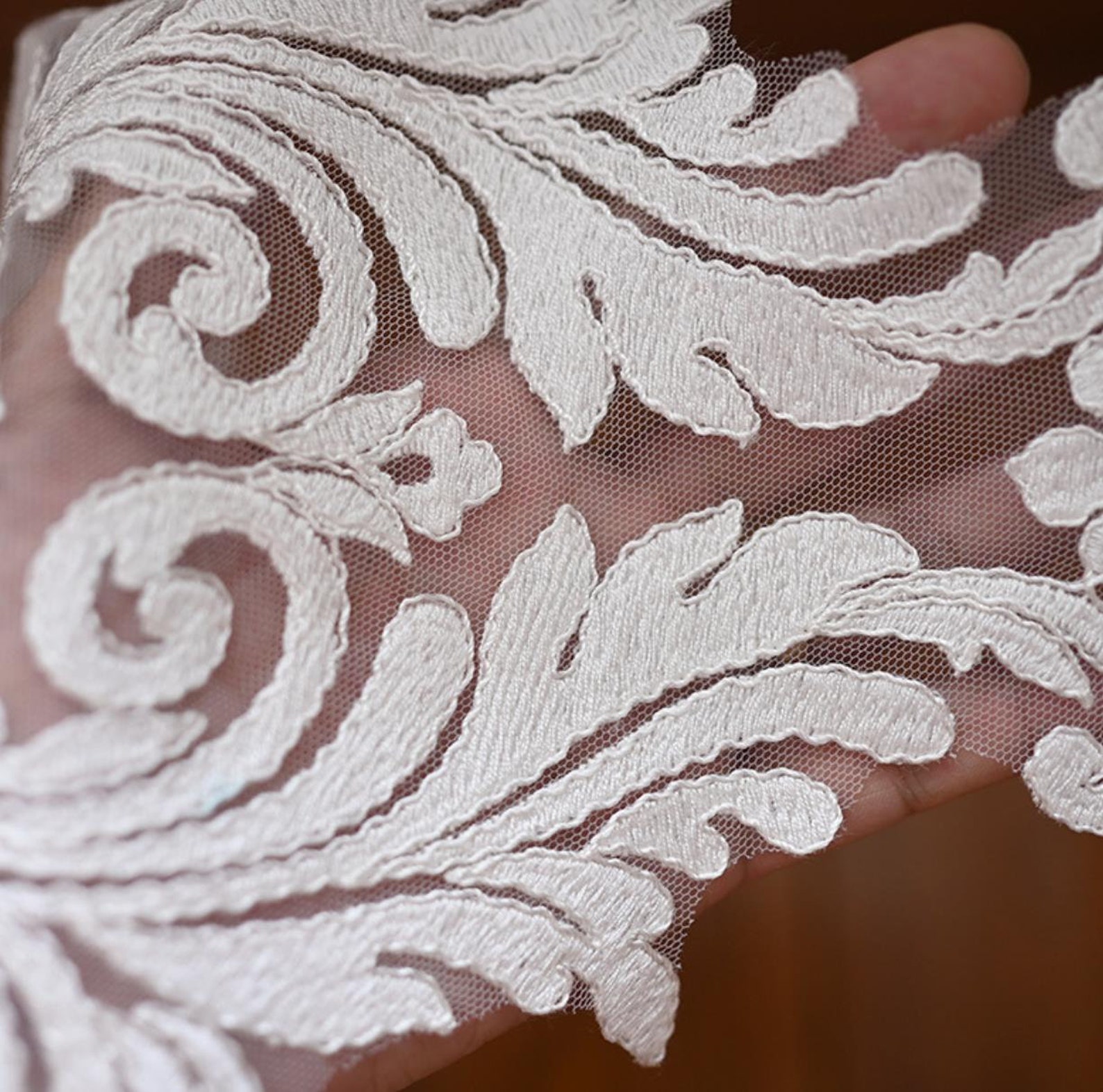 Rope Mesh Embroidered Lace Applique, Bridal Veil Dress Embroidered Lace ...