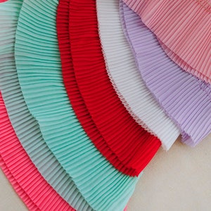 2.55&quot; Wide 120D Chiffon Accordion Pleated, Chiffon Lace Multicolor Pleated Accordion Lace, Doll Dress