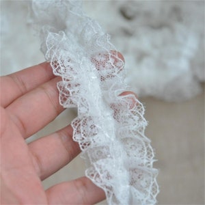 Nastro di pizzo ricamato con volant e pieghettato doppio, 4 cm, 1,57" fai da te, pizzo per abbigliamento, bianco x1 yard