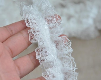 Pleated double-folded ruffled lace-trimmed embroidered lace ribbon 4cm 1.57" DIY clothing lace trim white x1 yards