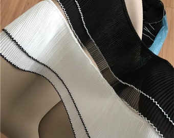 White lace pleated chiffon lace trim at the doll with a black edging DIY garment pleated neckline skirt