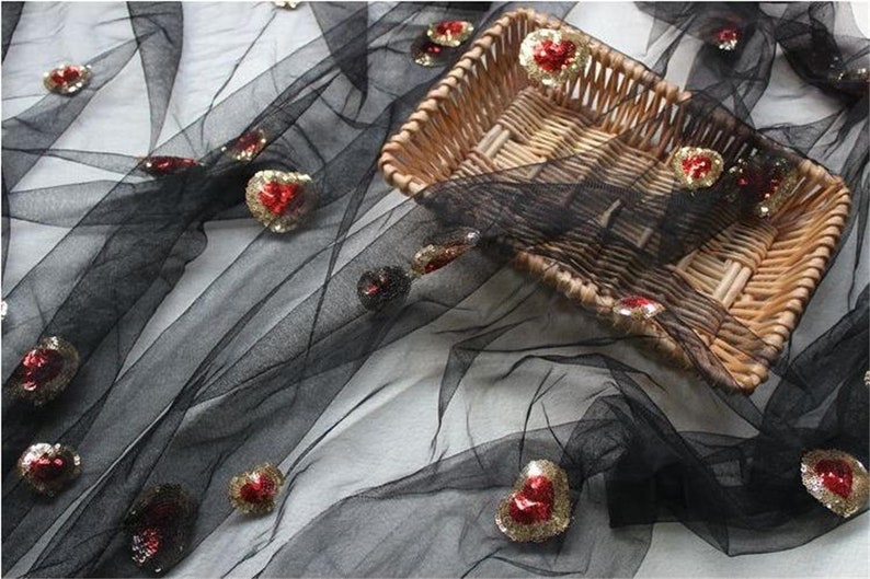 Exquisite mesh sequins love embroidered lace fabrics Fashion designer lace DIY high-end skirt apparel accessories