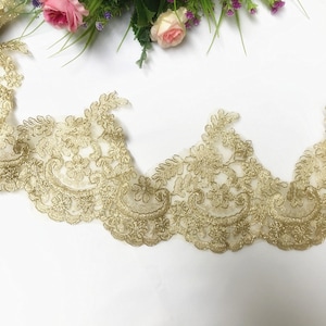 Retro Alencon Lace Gold Cord Embroidered Scalloped Lace Trim for Garters, Wedding Veils, Lace Gloves or Costume