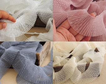 Tessuto vintage in pizzo di tulle plissettato, rete in tulle a pois, utilizzato per la decorazione dell'orlo del polsino del colletto del polsino del polso fatto a mano fai da-fi