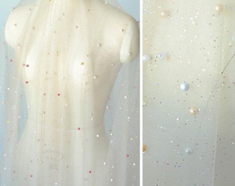 Multicolor colorful bronzing beaded lace fabric, suitable for clothing skirt diy wedding veil handmade materials