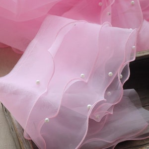 Organza three-layer ruffle edge and pleated pearl edge, suitable for doll dresses, flower girl dresses, wedding party decorations